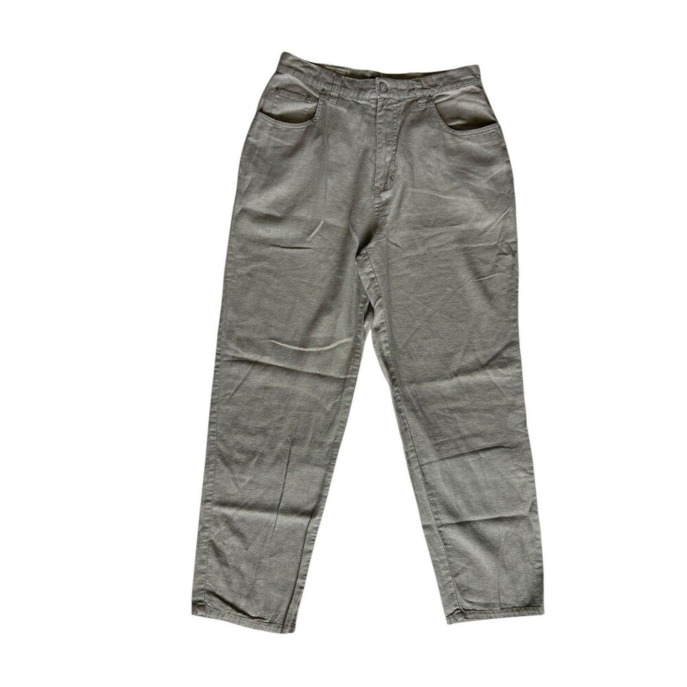 Vintage Bill Blass Womens Easy Fit Linen Pants size 12 Khaki Y2K Minimalist Soft